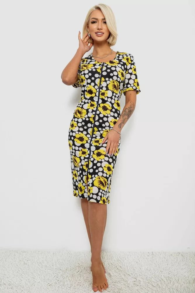 Купить Халат женский на молнии с принтом, цвет желтый, 257R1030-2 - Фото №1