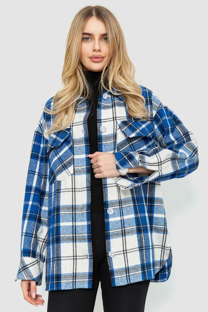 Купити Сорочка жіноча в клітку, колір синьо-молочний, 230R019 - Фото №3