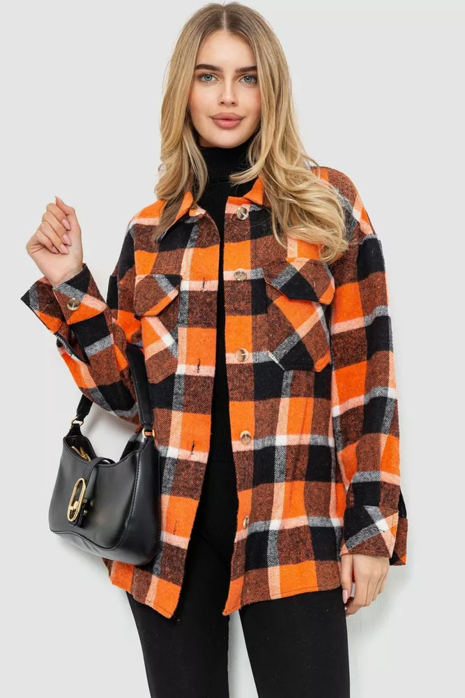 Купить Рубашка женская в клетку, цвет оранжево-черный, 230R019 - Фото №1