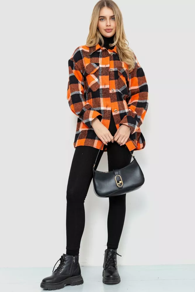 Купить Рубашка женская в клетку, цвет оранжево-черный, 230R019 - Фото №2