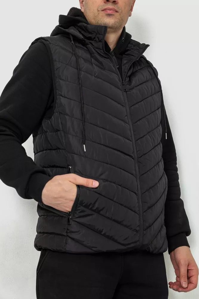 Купити Жилет чоловічий з капюшоном  -уцінка, колір чорний, 240R2308-U - Фото №4