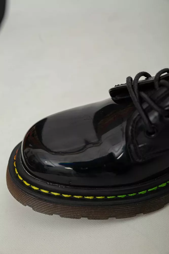 Купить Лоферы женские на шнурках лаковые  -уценка, цвет черный, 248RRT17-6-U - Фото №6