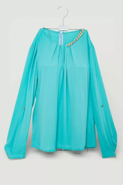 Блуза однотонная  -уценка, цвет светло-бирюзовый, 230R306-U-100