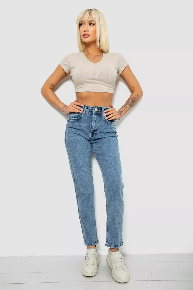 Купити Джинси жіночі однотонні MOM, колір блакитний, 244R00896 оптом - Фото №2