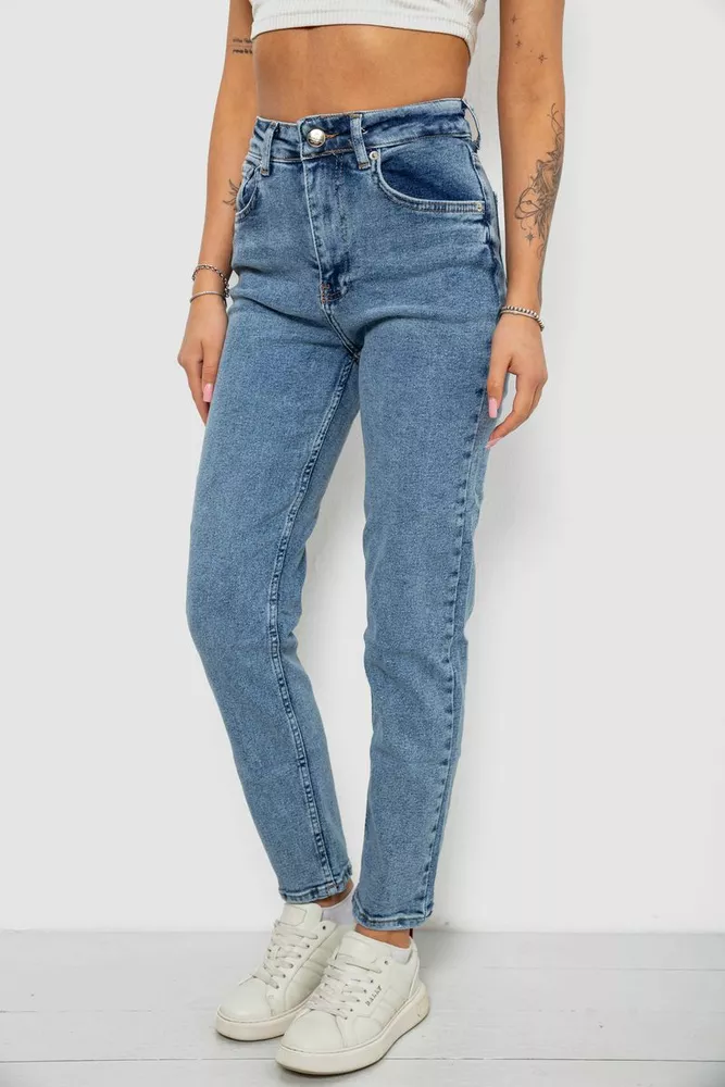 Купити Джинси жіночі однотонні MOM, колір блакитний, 244R00896 оптом - Фото №3