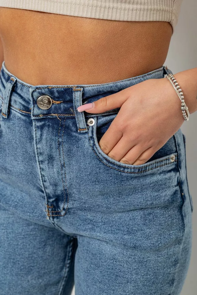 Купити Джинси жіночі однотонні MOM, колір блакитний, 244R00896 оптом - Фото №5