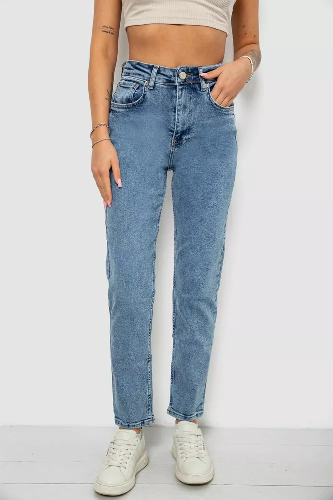 Купити Джинси жіночі однотонні MOM, колір блакитний, 244R00896 оптом - Фото №1