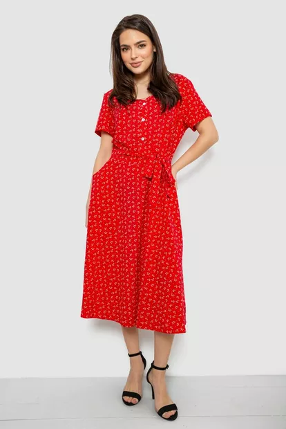 Платье софт с цветочным принтом, цвет красный, 230R1031