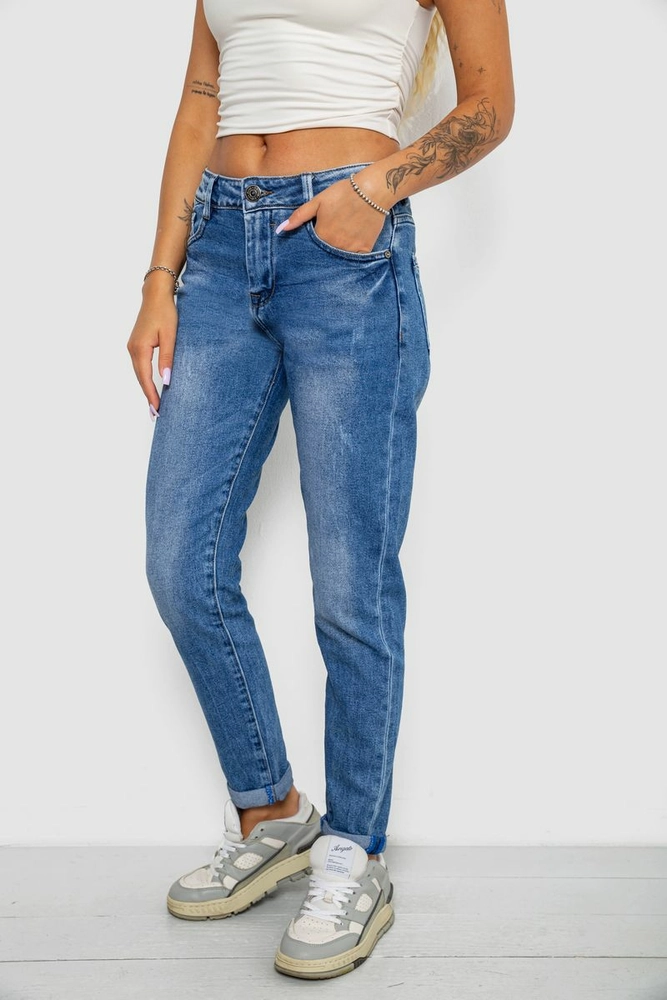 Купить Джинсы женские однотонные Straight fit, цвет синий, 244RQ6169 - Фото №3