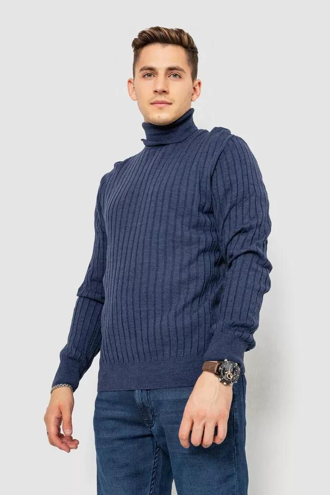Купити Гольф чоловічий у рубчик, колір синій, 247R22522 - Фото №1