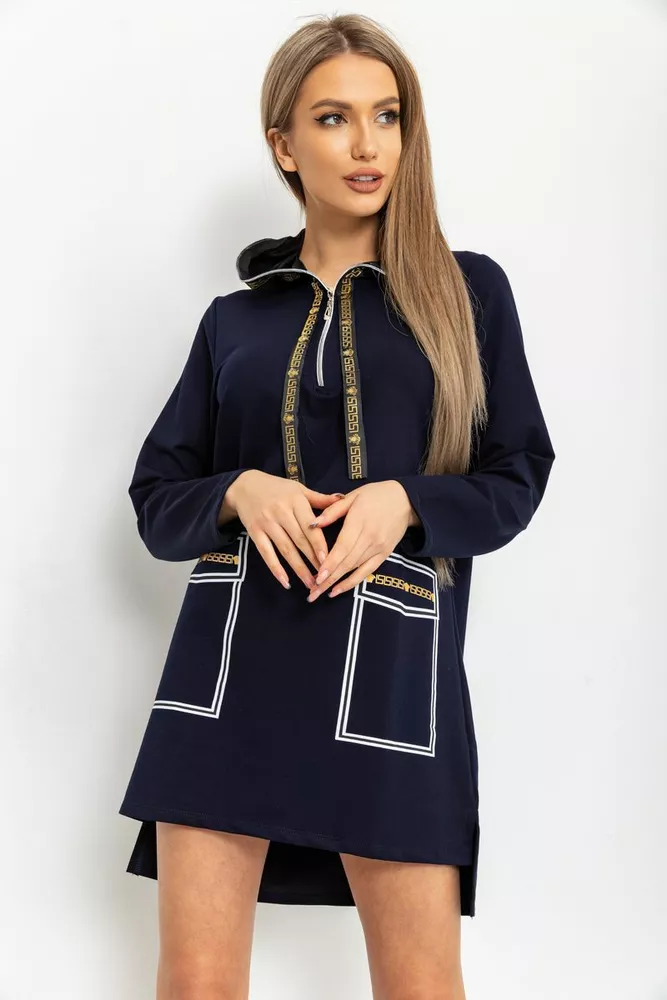 Купити Туніка жіноча з капюшоном, колір темно-синій, 219RT-456 - Фото №1