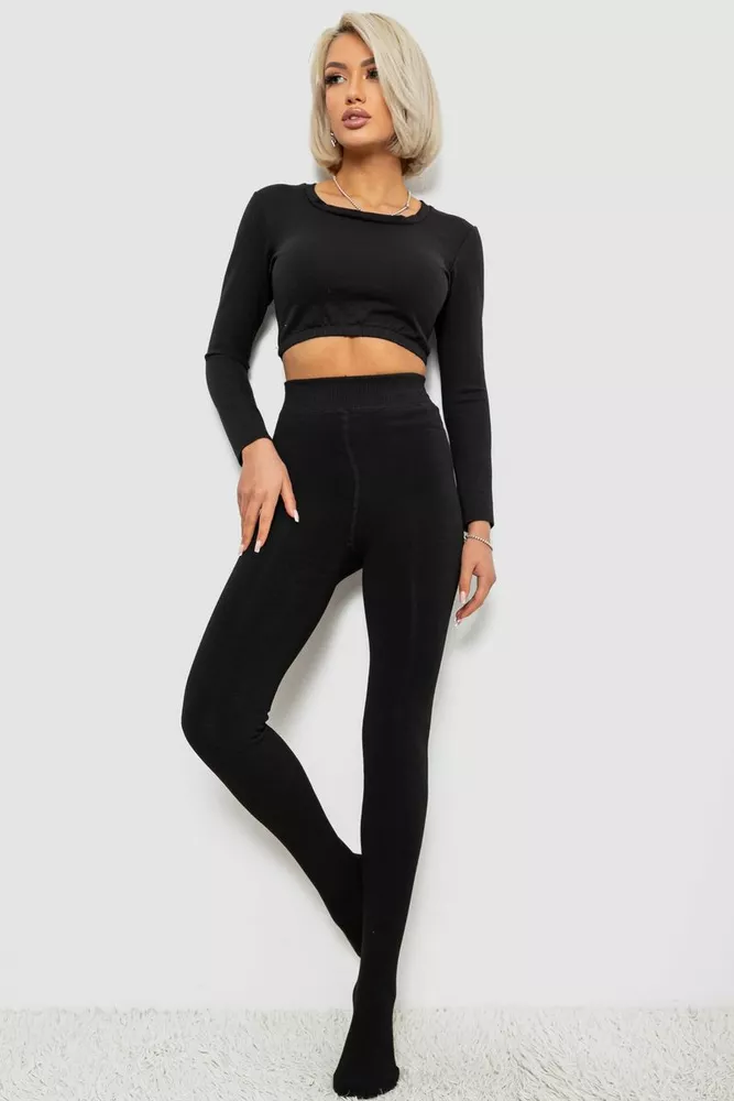 Купити Колготи жіночі утеплені на хутрі, колір чорний, 139RB588 - Фото №2