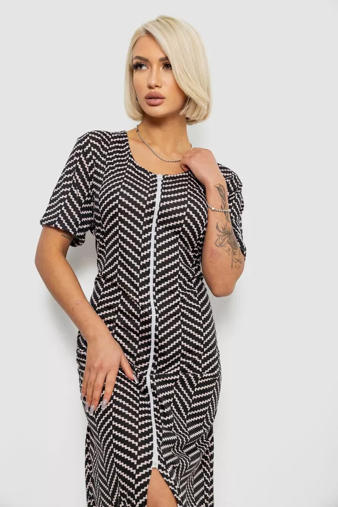 Купити Халат жіночий на блискавці з принтом, колір чорний, 257R1030-6 - Фото №2