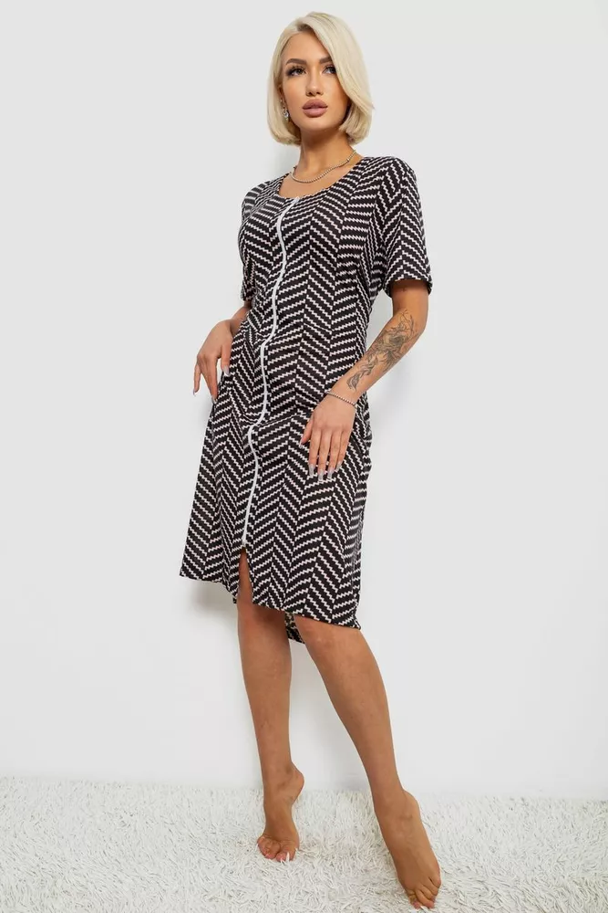 Купити Халат жіночий на блискавці з принтом, колір чорний, 257R1030-6 - Фото №3