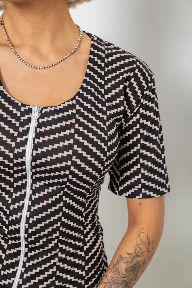 Купити Халат жіночий на блискавці з принтом, колір чорний, 257R1030-6 - Фото №5