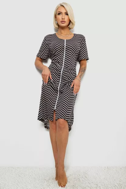 Халат жіночий на блискавці з принтом, колір чорний, 257R1030-6