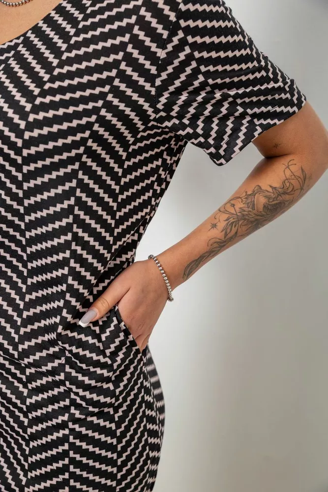 Купити Халат жіночий на блискавці з принтом, колір чорний, 257R1030-6 - Фото №6