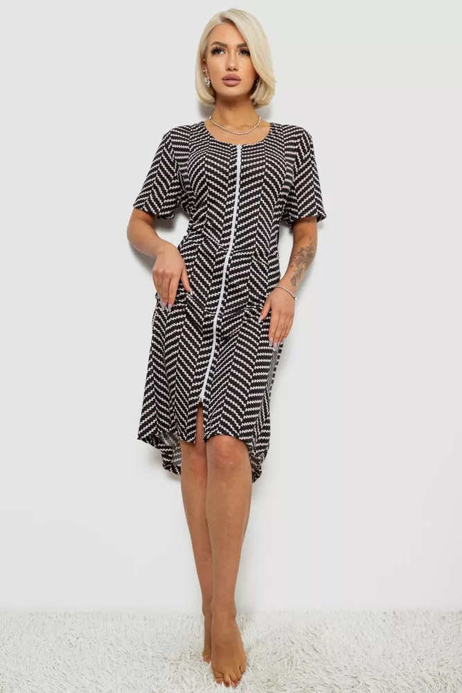 Купити Халат жіночий на блискавці з принтом, колір чорний, 257R1030-6 - Фото №1