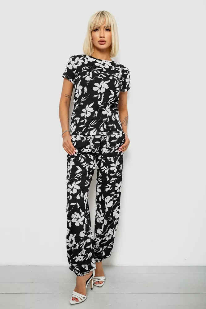 Купить Костюм женский повседневный с принтом, цвет черный, 257R815 - Фото №2