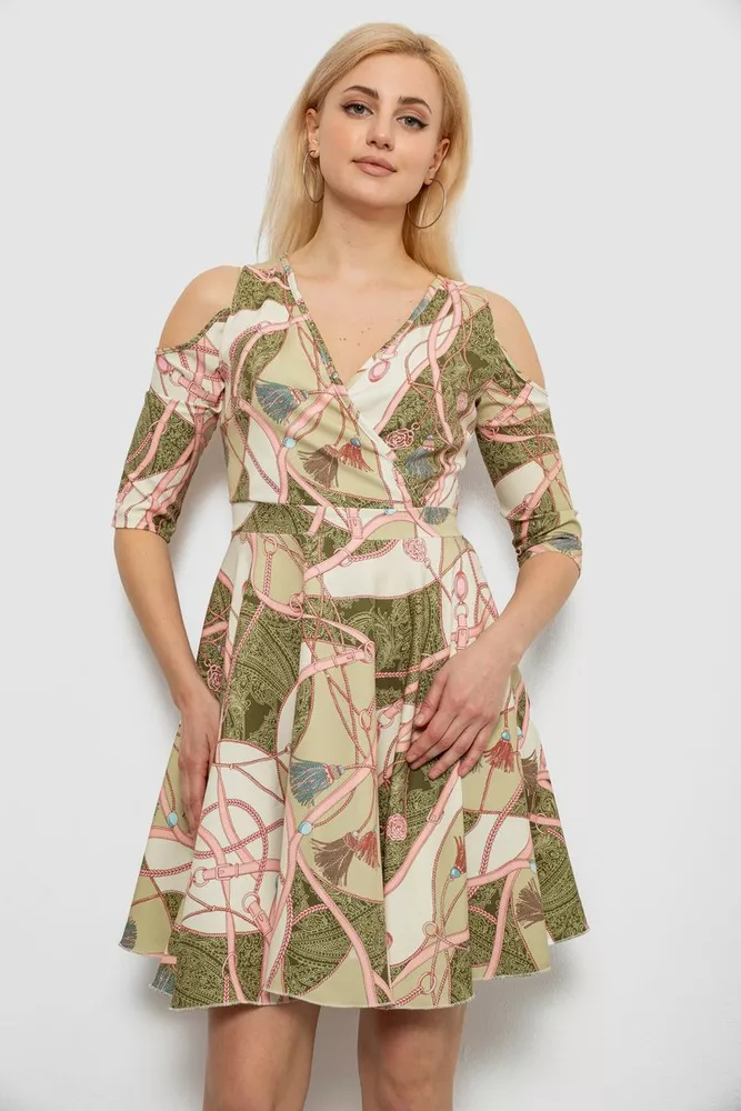 Купить Платье женское с принтом, цвет оливковый, 230R182 - Фото №1