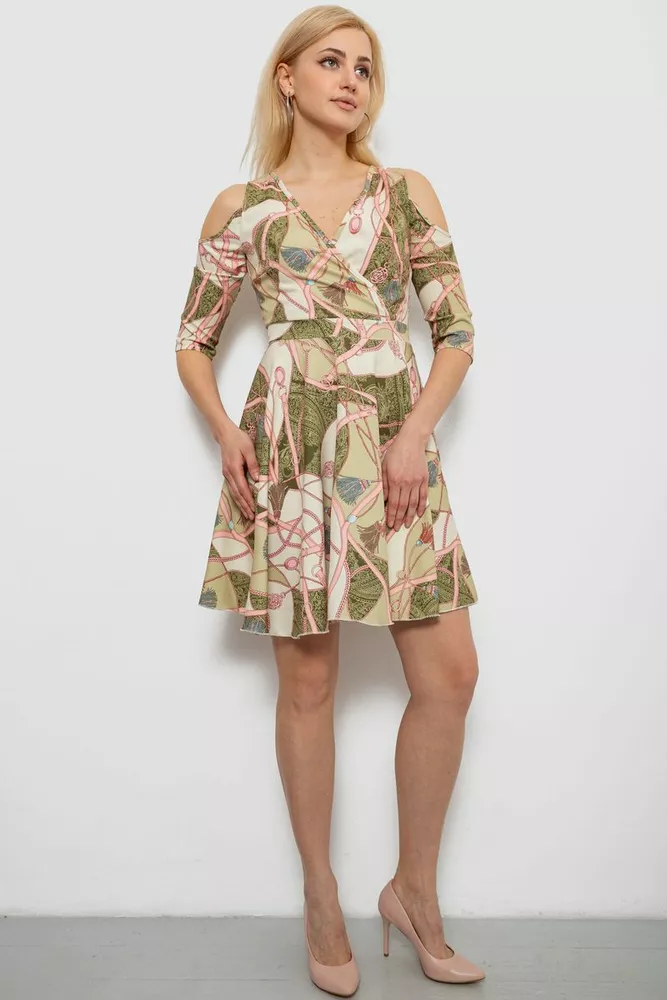 Купить Платье женское с принтом, цвет оливковый, 230R182 - Фото №2