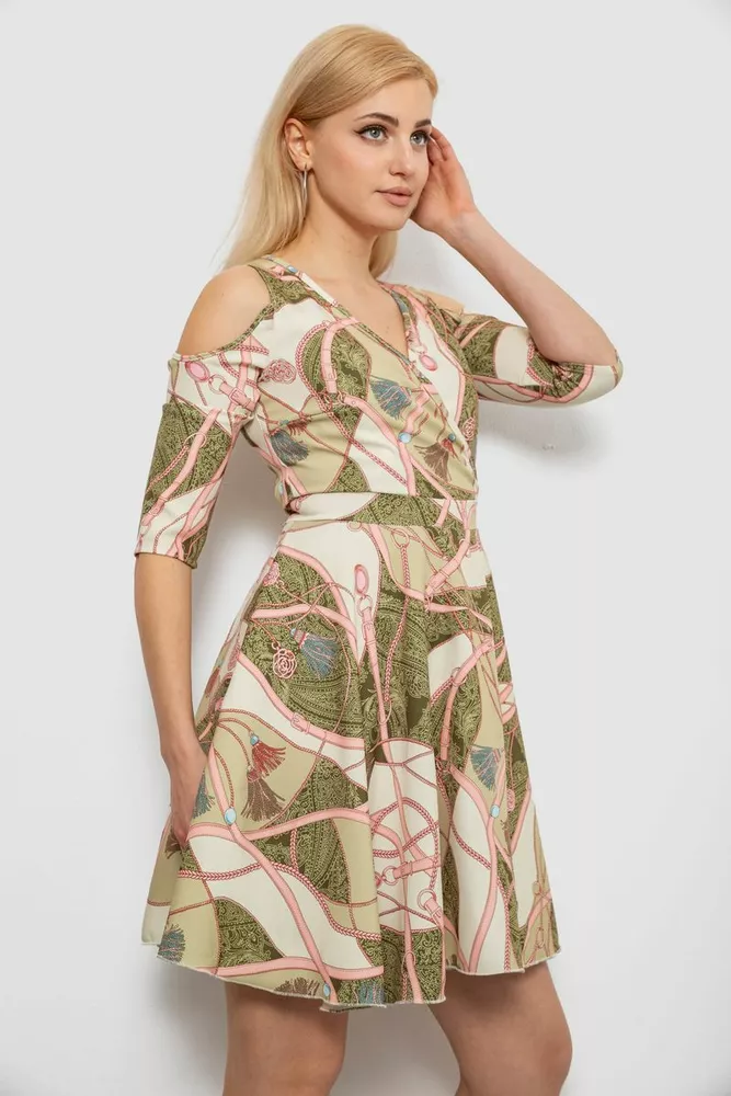 Купить Платье женское с принтом, цвет оливковый, 230R182 - Фото №3