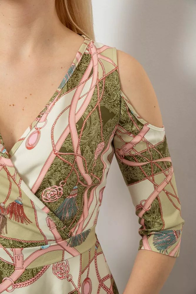 Купить Платье женское с принтом, цвет оливковый, 230R182 - Фото №5