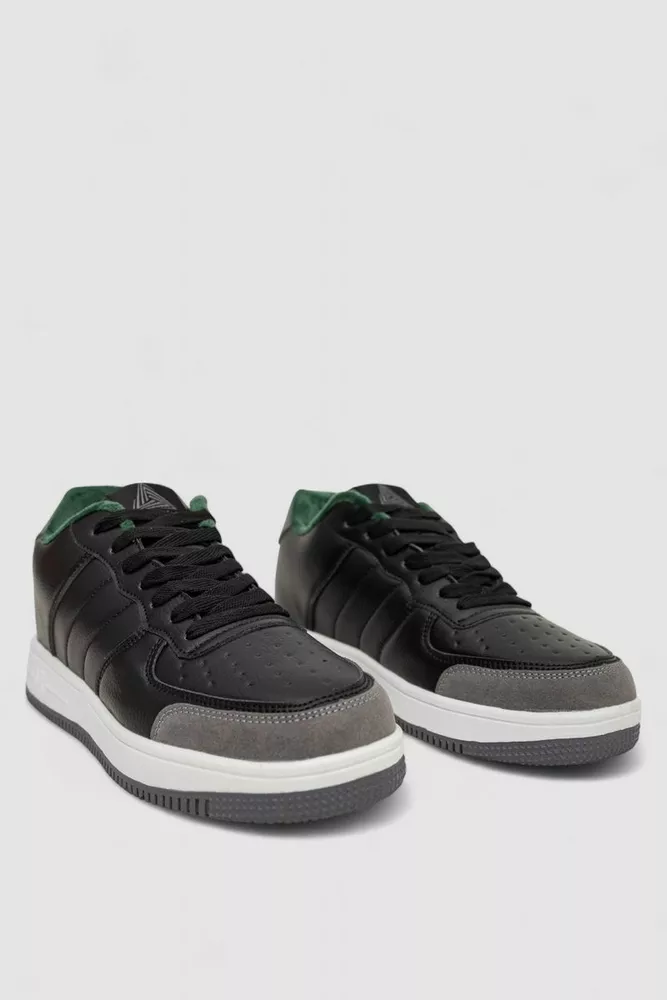 Купить Кроссовки мужские зимние на меху, цвет черно-зеленый, 248RH201 - Фото №3