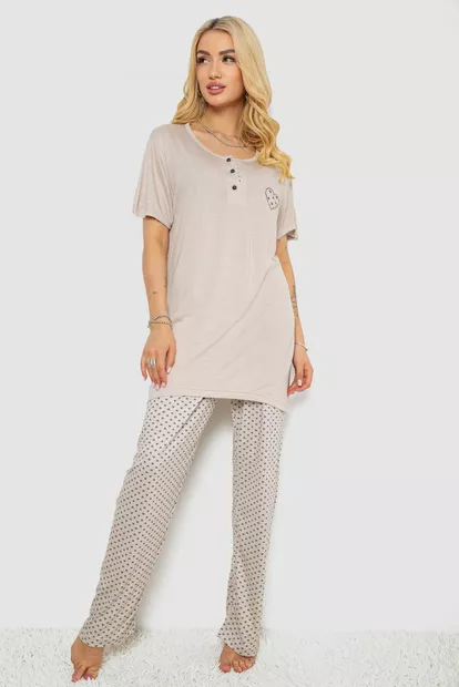 Пижама женская с принтом  -уценка, цвет бежевый, 243R7000-U