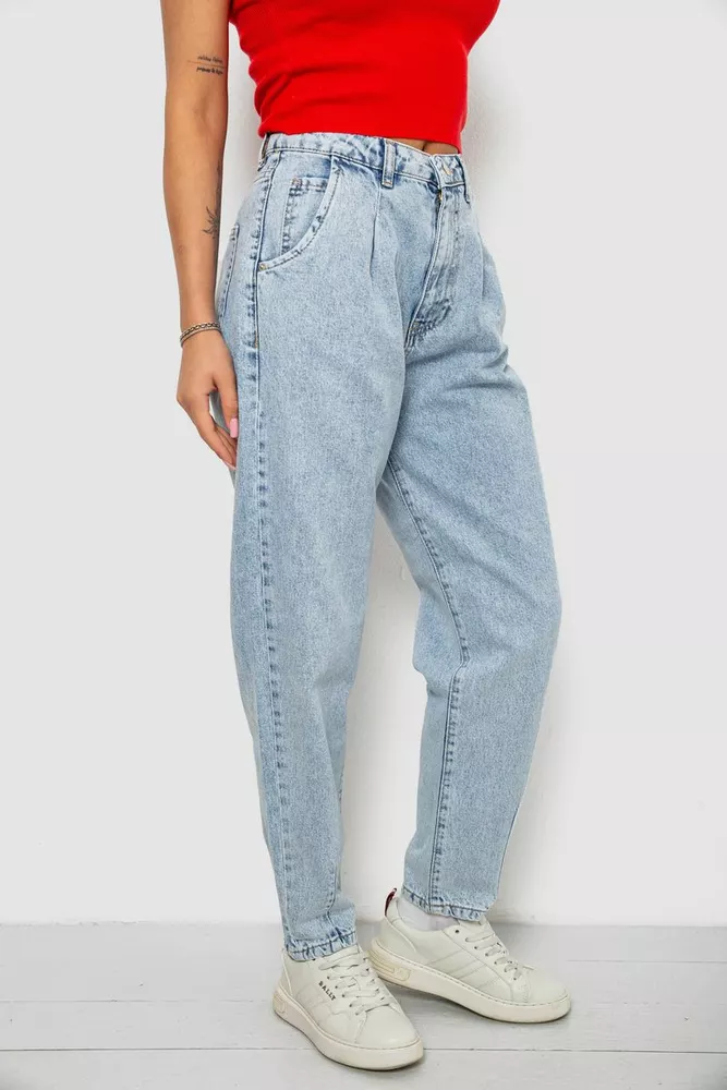 Купити Джинси жіночі однотонні Mom 244R1826S21, колір Блакитний оптом - Фото №3