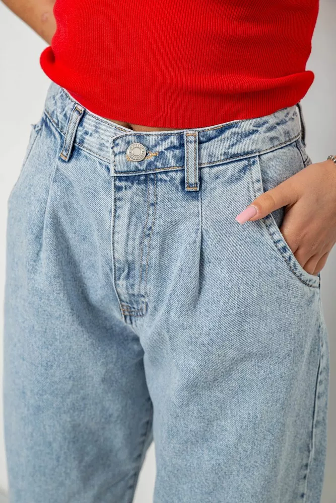 Купити Джинси жіночі однотонні Mom 244R1826S21, колір Блакитний оптом - Фото №5