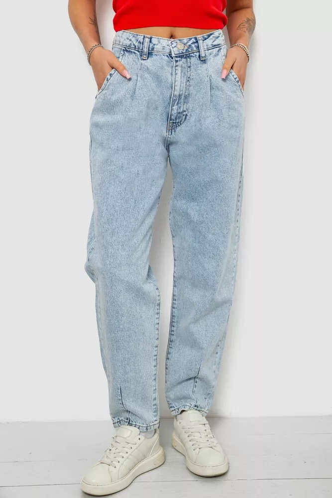 Купити Джинси жіночі однотонні Mom 244R1826S21, колір Блакитний оптом - Фото №1