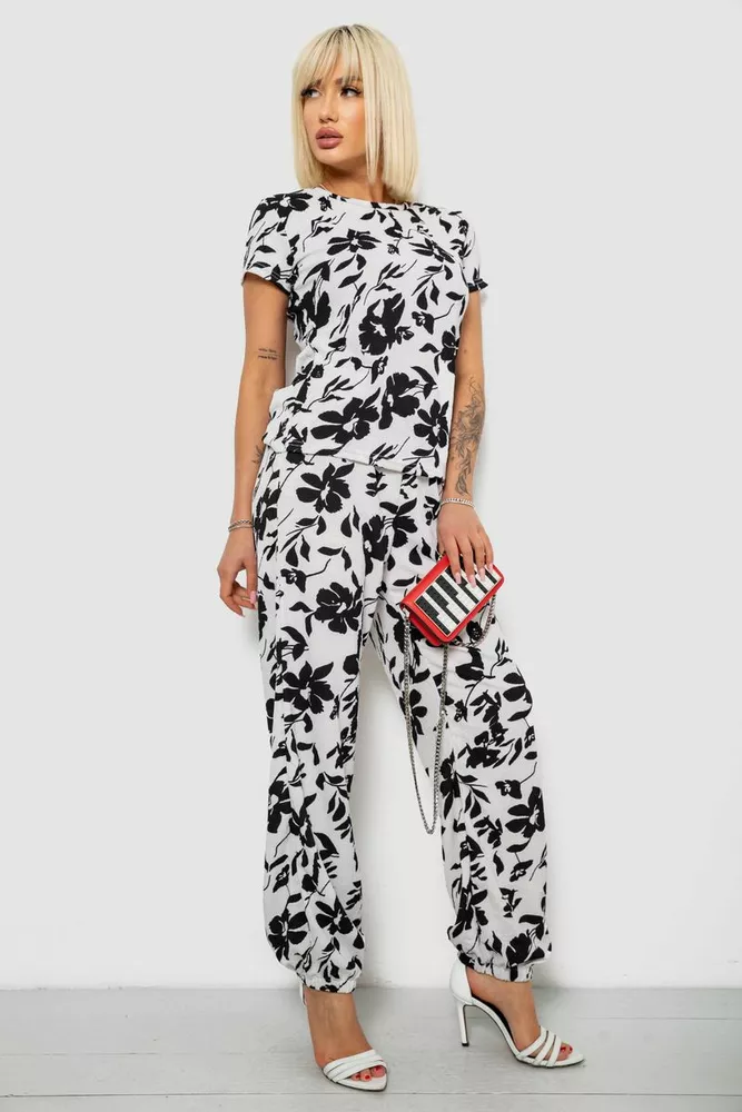 Купить Костюм женский повседневный с принтом, цвет молочный, 257R815 - Фото №1