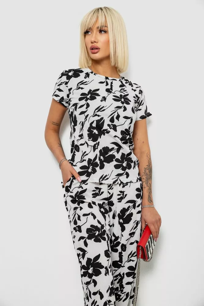 Купить Костюм женский повседневный с принтом, цвет молочный, 257R815 - Фото №2