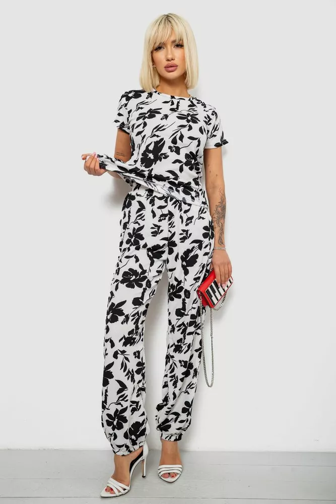 Купить Костюм женский повседневный с принтом, цвет молочный, 257R815 - Фото №3