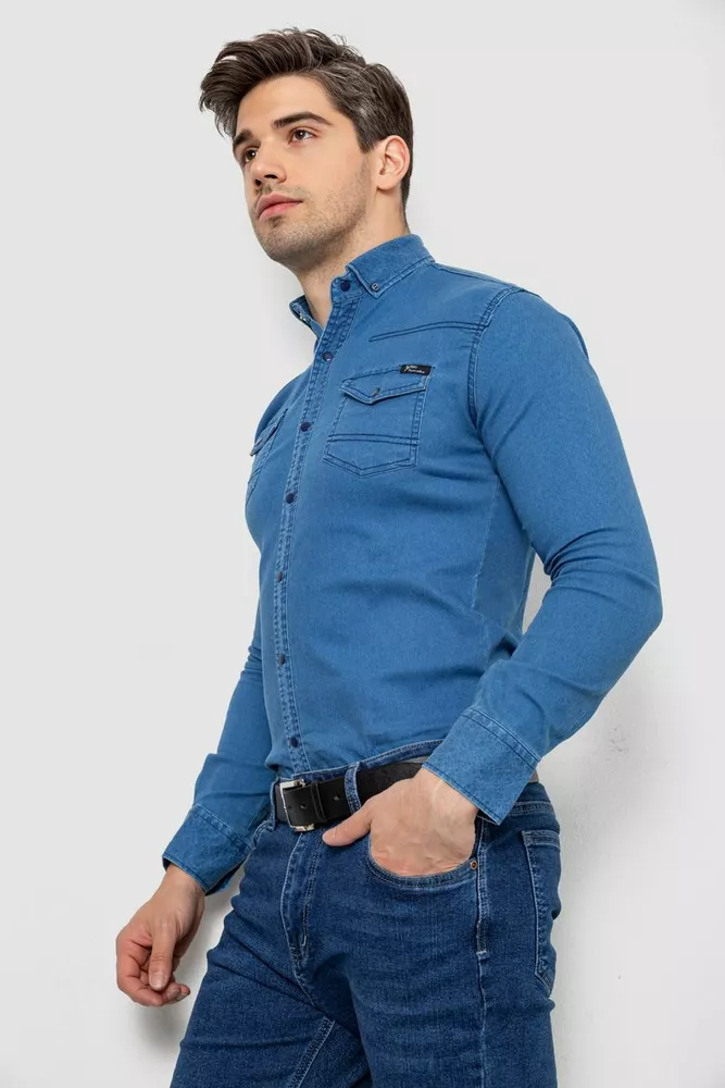 Купити Сорочка чоловіча джинсова  -уцінка, колір синій, 214R802-U-4 - Фото №3