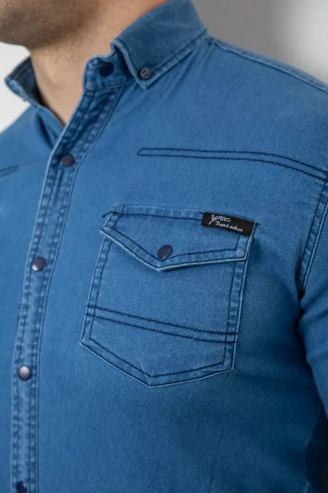 Купити Сорочка чоловіча джинсова  -уцінка, колір синій, 214R802-U-4 - Фото №5