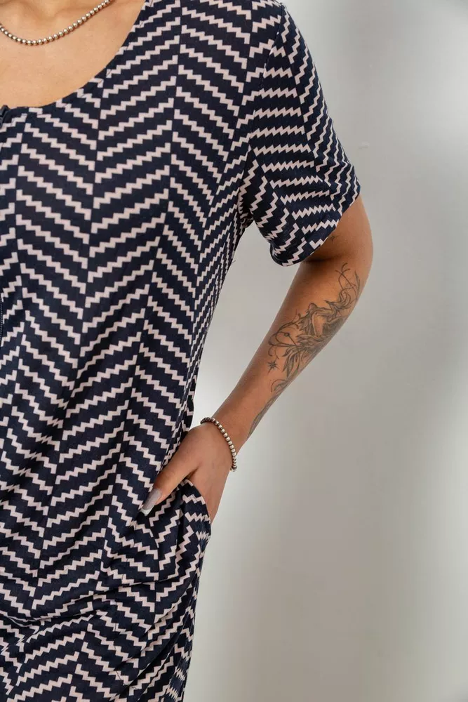 Купити Халат жіночий на блискавці з принтом, колір синій, 257R1030-6 - Фото №6