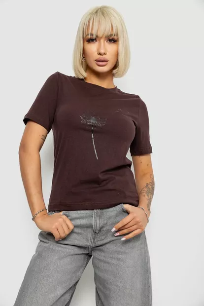 Жіноча футболка з принтом, колір шоколадний, 241R124