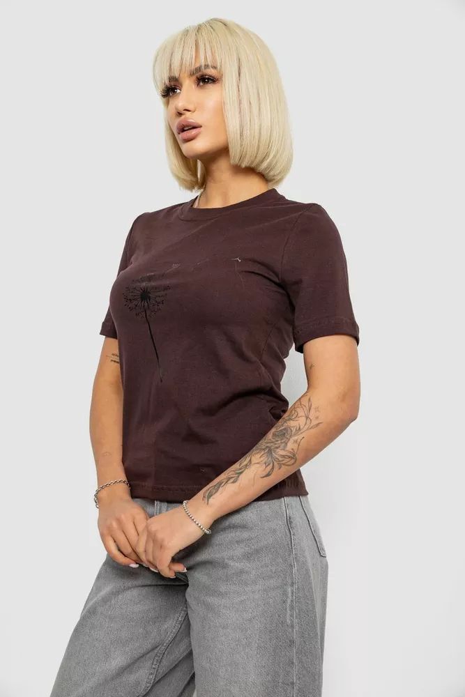 Купити Жіноча футболка з принтом, колір шоколадний, 241R124 - Фото №3