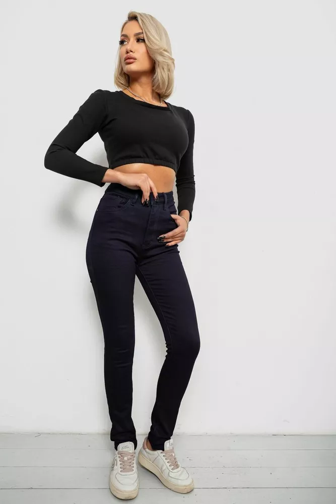 Купити Джинси жіночі однотонні на флісі, колір темно-синій, 244RS020 оптом - Фото №2