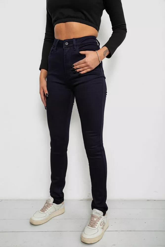Купити Джинси жіночі однотонні на флісі, колір темно-синій, 244RS020 оптом - Фото №3