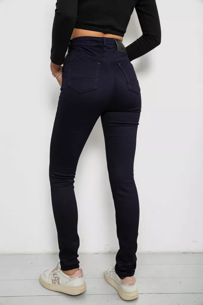 Купити Джинси жіночі однотонні на флісі, колір темно-синій, 244RS020 оптом - Фото №4