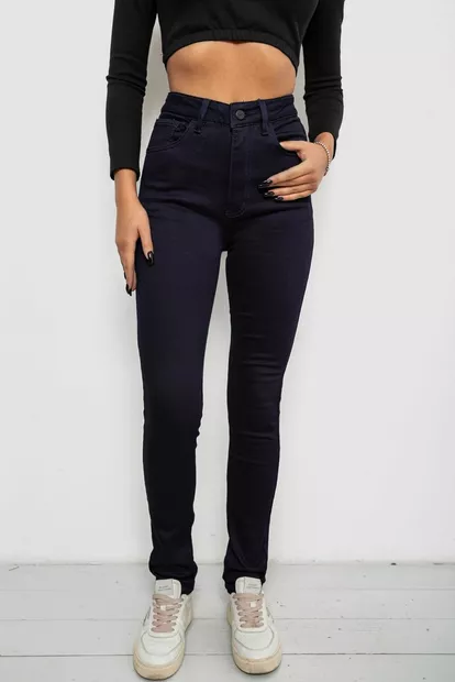 Джинсы женские однотонные на флисе, цвет темно-синий, 244RS020