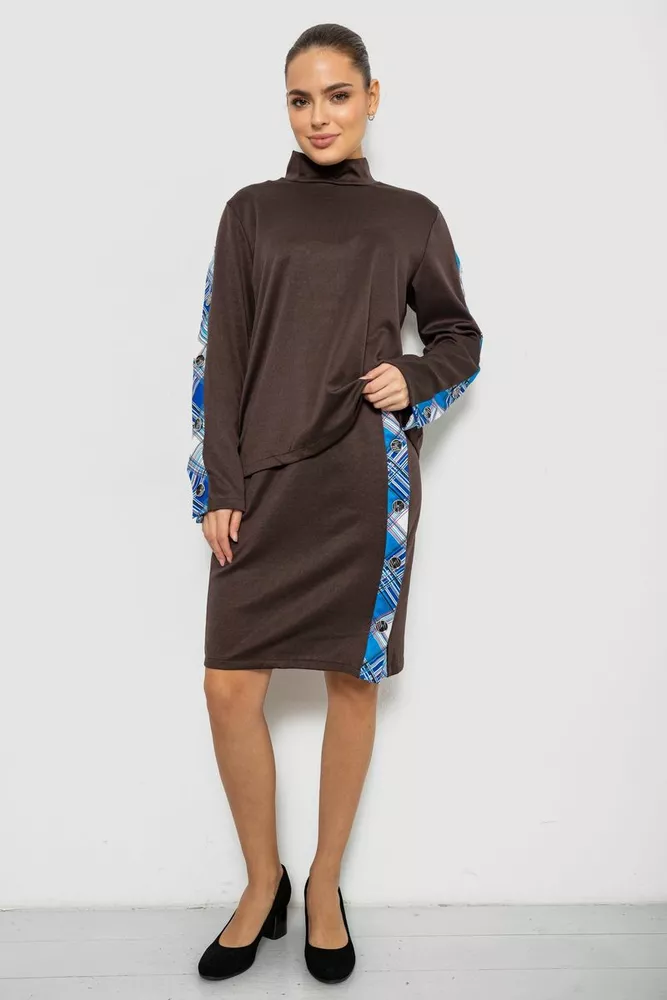 Купить Костюм женский, цвет коричнево-синий, 257R322-3 - Фото №1