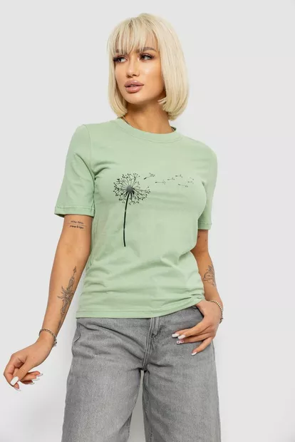 Жіноча футболка з принтом, колір оливковий, 241R124