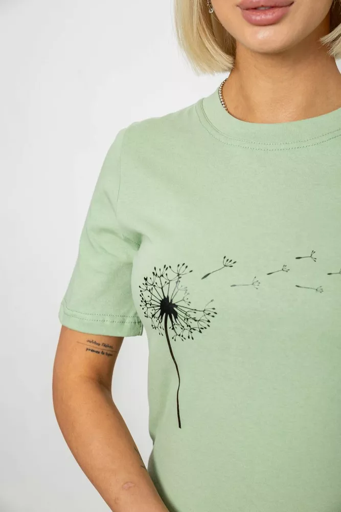 Купити Жіноча футболка з принтом, колір оливковий, 241R124 - Фото №5