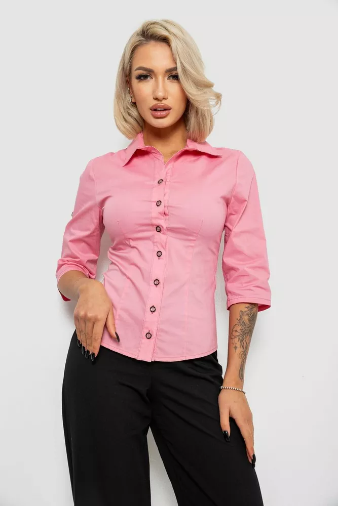 Купить Рубашка женская однотонная, цвет розовый, 230R068-15 - Фото №1