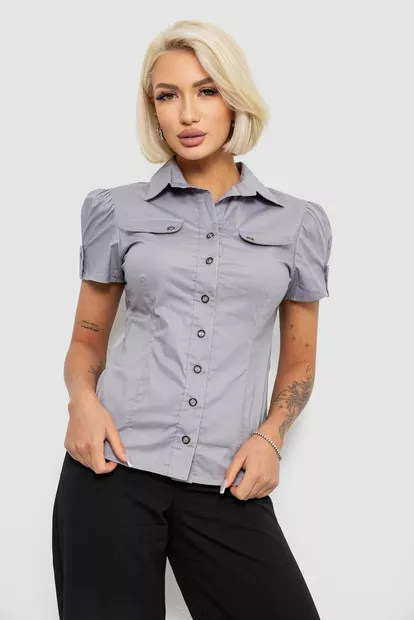 Рубашка женская однотонная, цвет серый, 230R068-15