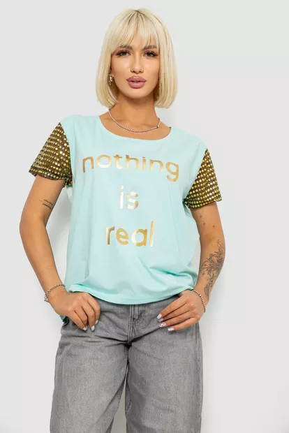 Футболка женская с принтом, цвет мятный, 244R2047